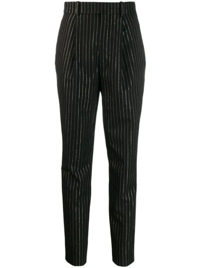 Shop Saint Laurent High-waisted Metallic Stripe Trousers In Black