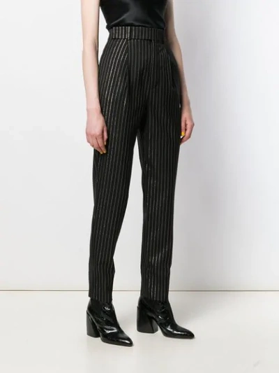 Shop Saint Laurent High-waisted Metallic Stripe Trousers In Black