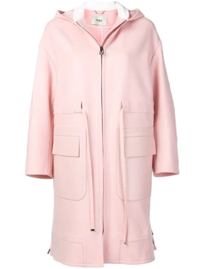 Shop Fendi Hooded Cardi-coat In Pink