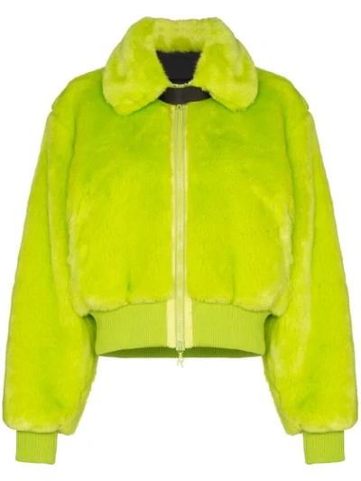 Shop Kirin Peggy Gou Faux-fur Smiley Motif Bomber Jacket In 6040 Green Yellow