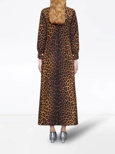 Shop Gucci Leopard Print Flared Wool Blend Dress In Black