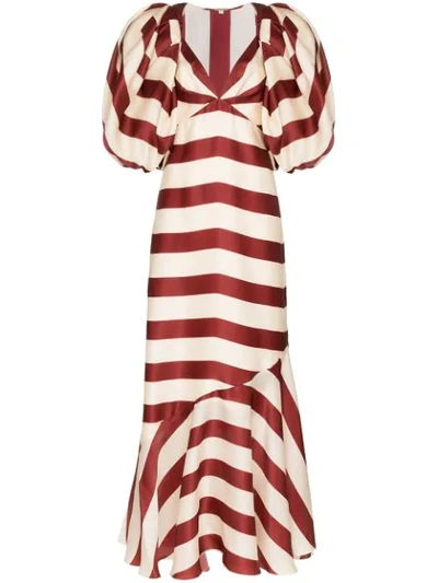 Shop Johanna Ortiz Parada Bolero-sleeve Striped Maxi Dress In Red