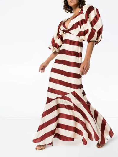 Shop Johanna Ortiz Parada Bolero-sleeve Striped Maxi Dress In Red