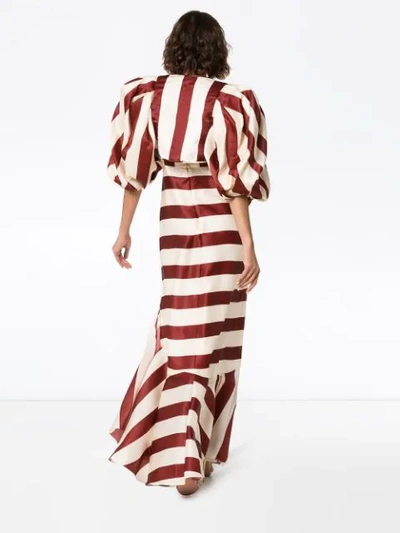 Shop Johanna Ortiz Parada Bolero-sleeve Striped Maxi Dress In Red