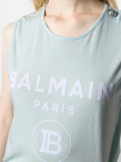 Shop Balmain Logo Printed Tank Top In Black