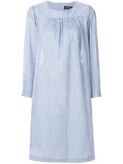 Shop Apc A.p.c. Striped Smock Dress - Blue