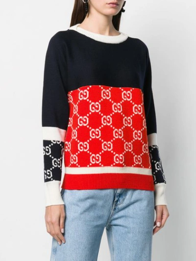 Shop Gucci Gg Supreme Intarsia Sweater In Blue