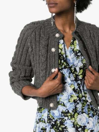 Shop Ganni Cable Knit Cardigan In 921 Paloma Melange