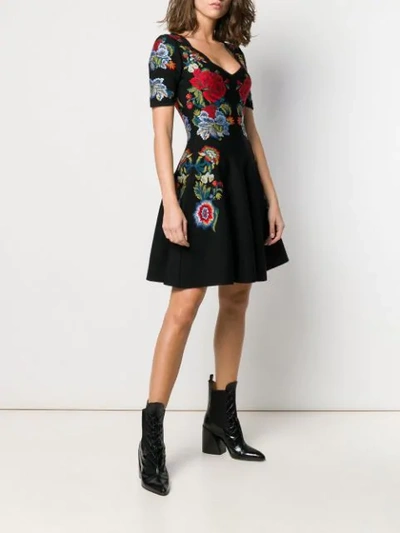 Shop Alexander Mcqueen Floral Embroidered Mini Dress In Black