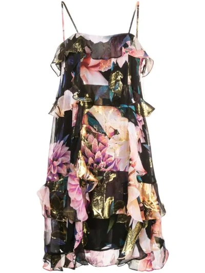 Shop Nicole Miller Floral Tiered Dress In Multicolour