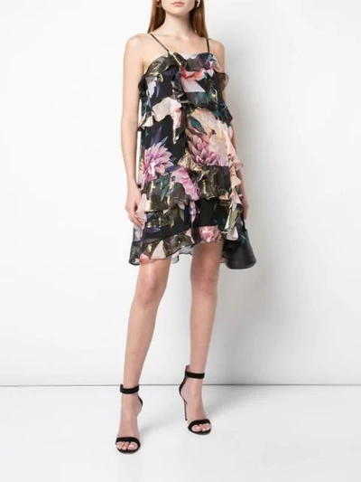 Shop Nicole Miller Floral Tiered Dress In Multicolour