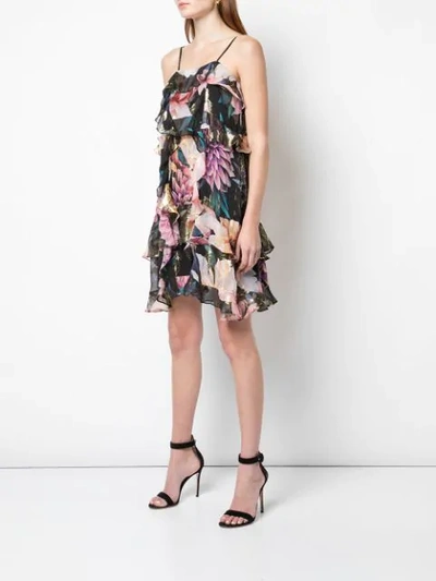 Shop Nicole Miller Floral Tiered Dress In Multicolour