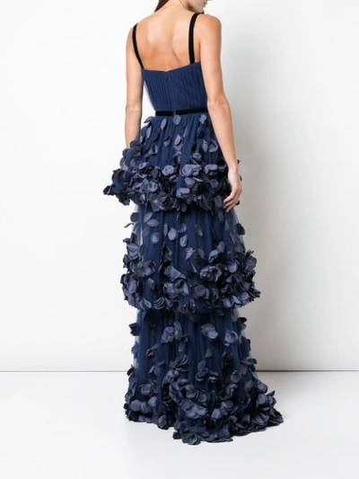 Shop Marchesa Notte Mixed-media Texture Tiered Gown In Blue