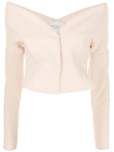 Shop A.w.a.k.e. Long Sleeved Blouse In Nude Off-white