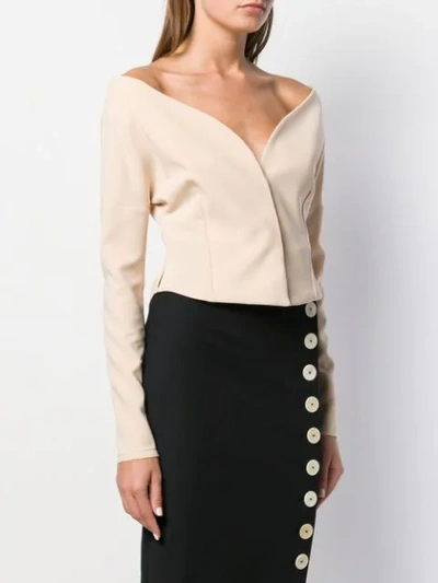 Shop A.w.a.k.e. Long Sleeved Blouse In Nude Off-white