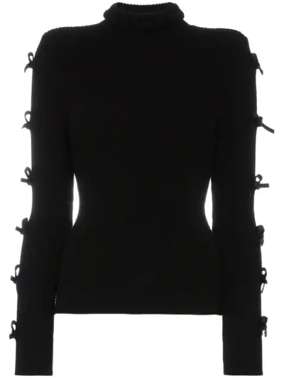 Shop Shushu-tong Bow Detail And Ribbed Wool Jumper  In Black