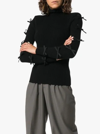 Shop Shushu-tong Bow Detail And Ribbed Wool Jumper  In Black