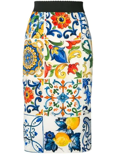 Shop Dolce & Gabbana Majolica Print Pencil Skirt In White