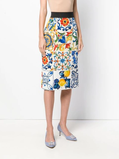 Shop Dolce & Gabbana Majolica Print Pencil Skirt In White