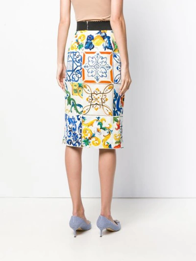 Shop Dolce & Gabbana Majolica Print Pencil Skirt In White