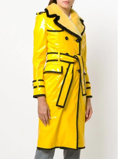 Shop Thom Browne Classic Trench Coat With Grosgrain Tipping, Mink Fur Detachable Collar & Lapel In Nylon Slicker In Yellow