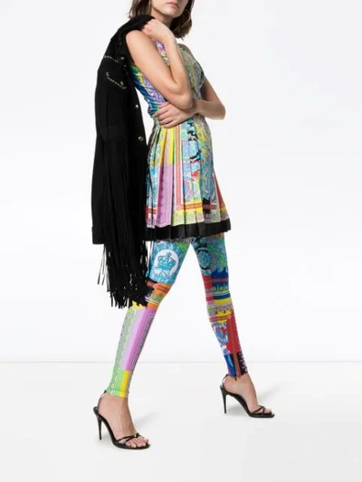 Shop Versace Rainbow Baroque Pleated Skirt In Blue