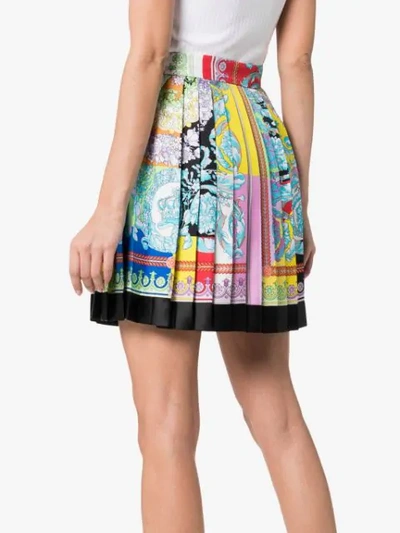 Shop Versace Rainbow Baroque Pleated Skirt In Blue