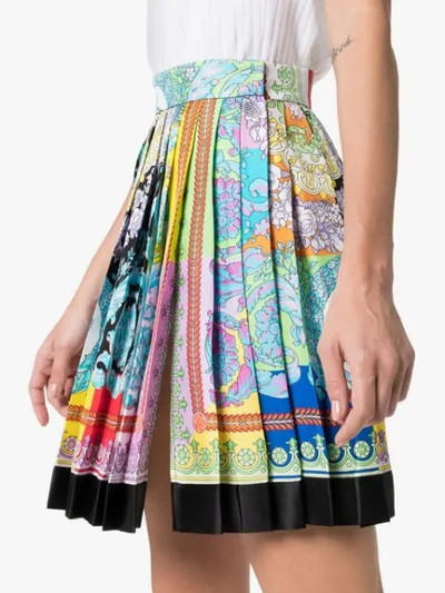 Shop Versace Rainbow Baroque Pleated Skirt In Blue