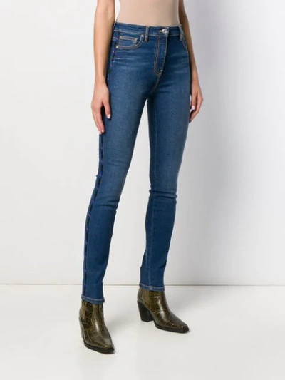 Shop Kenzo Embroidered Side Panel Skinny Jeans In Blue