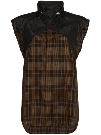 Shop Delada Panelled Check Hybrid Shirt In Brown