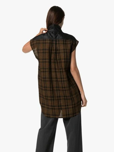 Shop Delada Panelled Check Hybrid Shirt In Brown