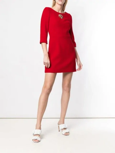 Shop Dolce & Gabbana Embellished Heart Mini Dress In Red