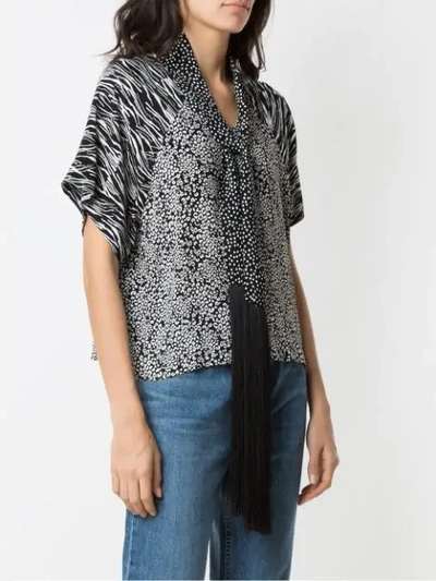 Shop À La Garçonne Fringed Shawl Blouse In Black