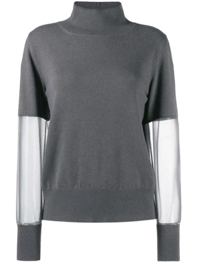 Shop Fabiana Filippi Sheer Panel Jumper In Grey