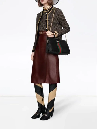 Shop Gucci Gg Wool Cardigan With Lamé In Brown