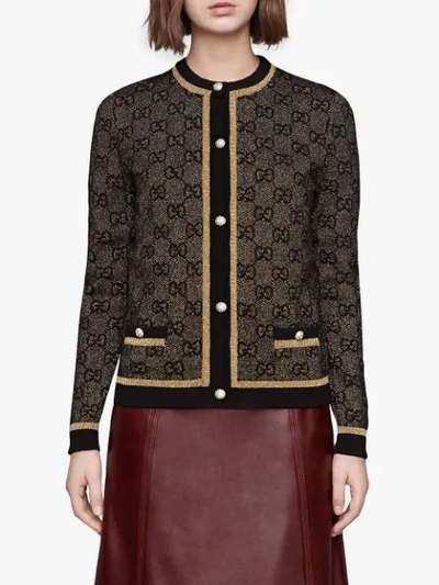 Shop Gucci Gg Wool Cardigan With Lamé In Brown