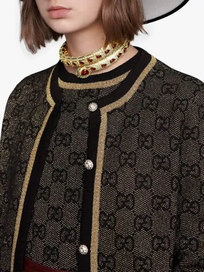 Shop Gucci Gg Wool Cardigan With Lamé In Brown