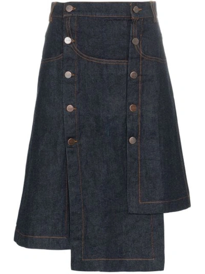 Shop Delada High Waisted Buttoned Denim Asymmetric Skirt - Blue