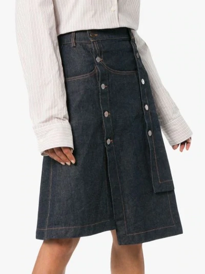 Shop Delada High Waisted Buttoned Denim Asymmetric Skirt - Blue
