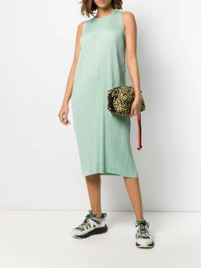 Shop Issey Miyake Sleeveless Pleated Dress In Green