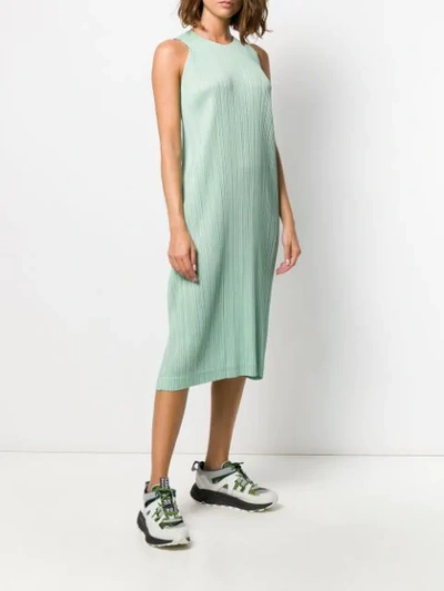 Shop Issey Miyake Sleeveless Pleated Dress In Green