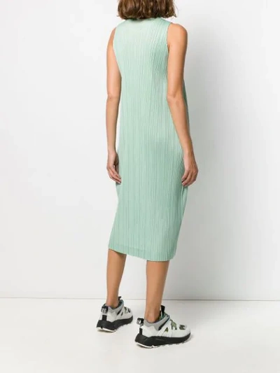 Shop Issey Miyake Sleeveless Pleated Dress In Green