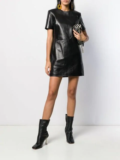 Shop Saint Laurent Leather T-shirt Dress In Black