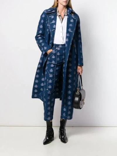 Shop Chloé Printed Emblem Trench In Blue