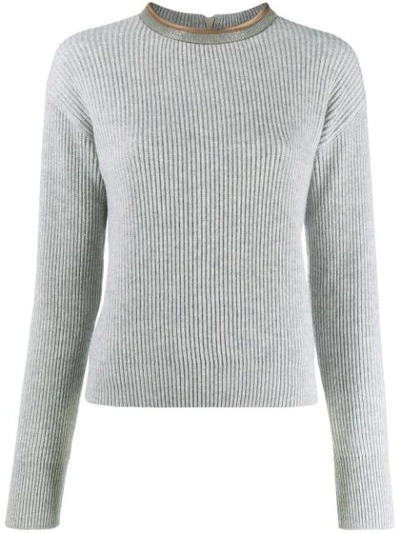 Shop Brunello Cucinelli Ribbed Knit Sweater In Grey
