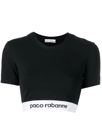 Shop Rabanne Logo Tape Crop Top In Black