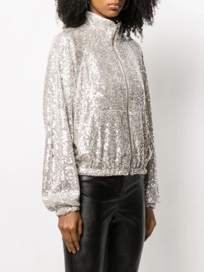 Shop Pinko Sequin Embroidery Jacket In Silver