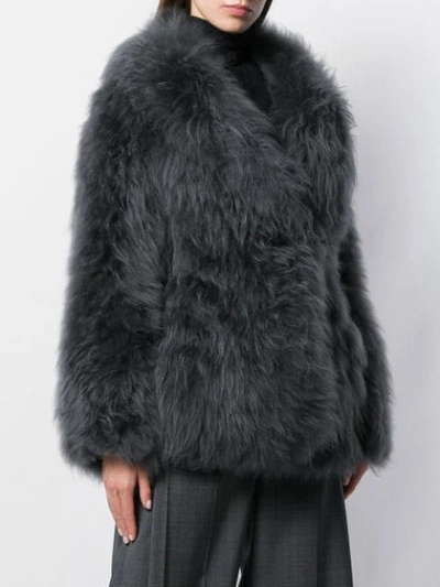 Shop Prada Oversized Fur Coat In Grey