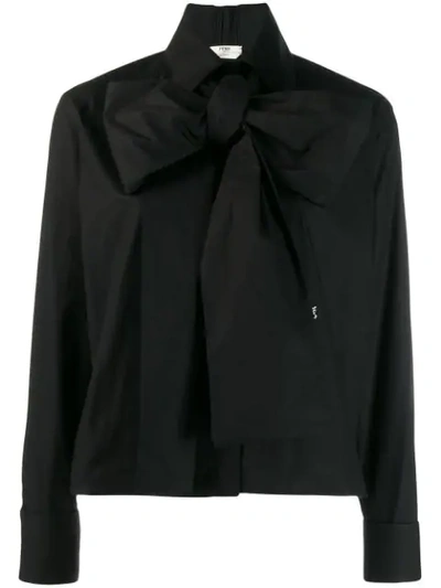 Shop Fendi Maxi-bow Taffeta Blouse In Black