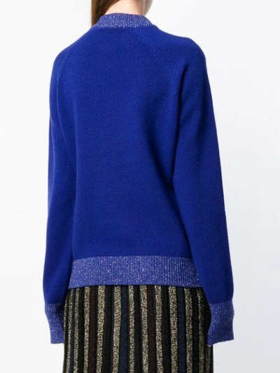 Shop Balmain Shoulder Button Knit Sweater - Blue